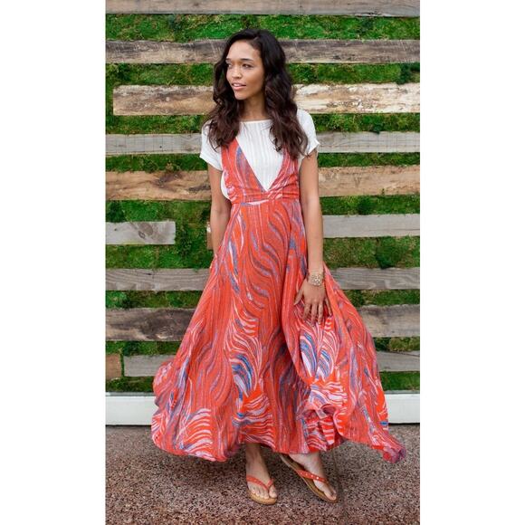 Free People A Thousand Kisses Maxi Red Medium Layered 90s Jumper Dress - Picture 1 of 5